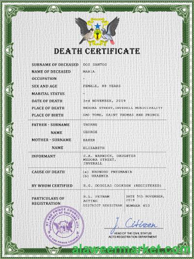 Sao Tome vital record death certificate PSD template